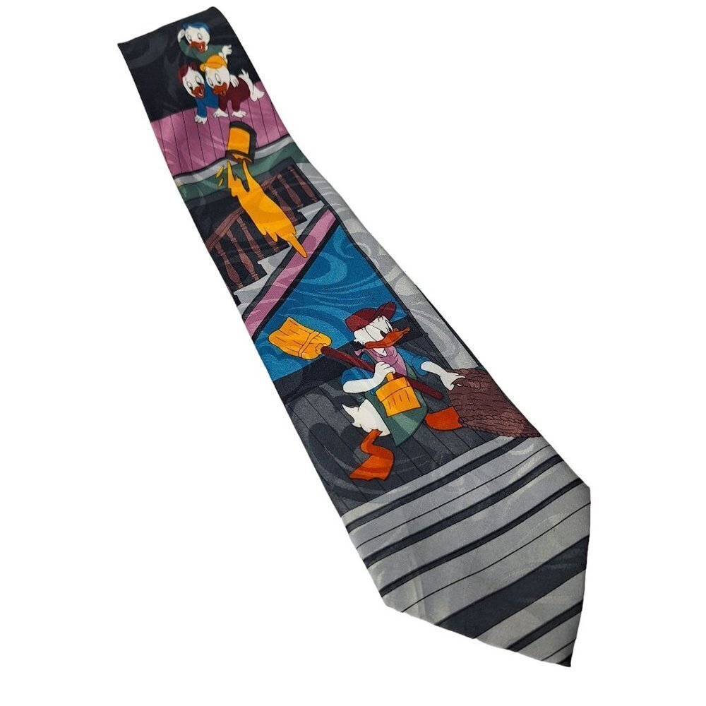 Vintage Disney Mickey Unlimited Donald Huey Dewey Louie Throwing Paint Necktie
